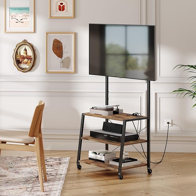 HOOBRO Rolling TV Stand with Mount and Power Outlet Up to 55 inch TV, Corner - Image 5