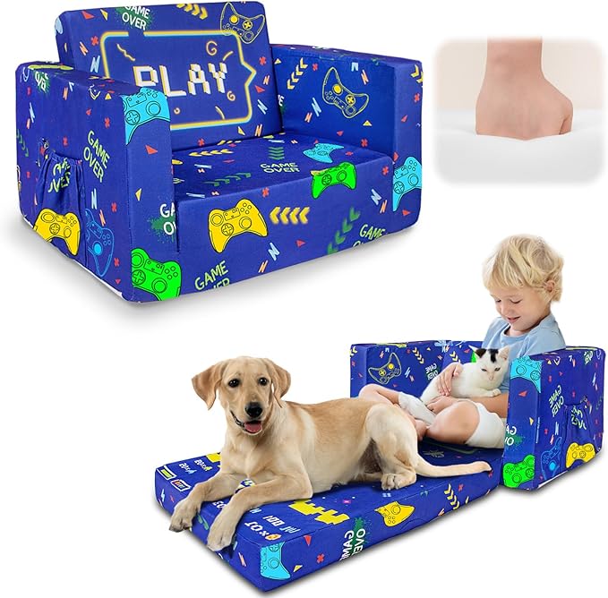 Kids Couch, 2-in-1 Kid Fold Out Couch, Convertible Kids Sofa to Lounger by Beavtaens