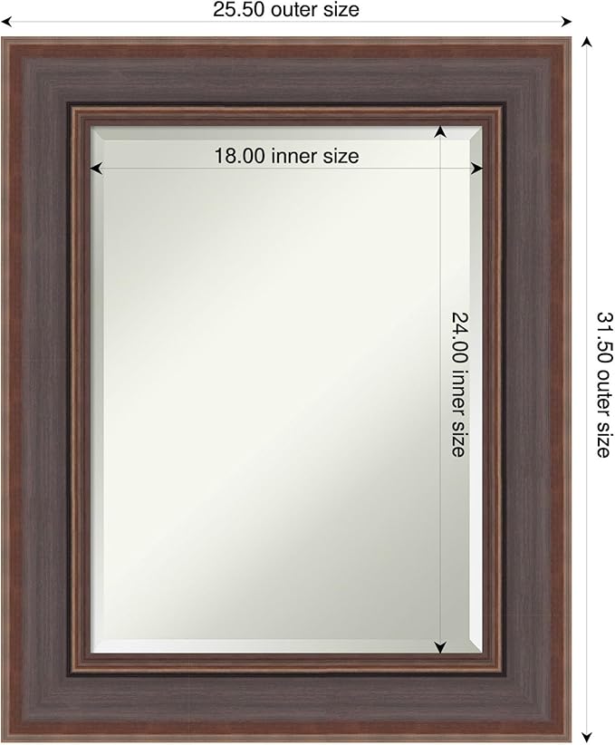 Amanti Art Brown Wall Mirror 32x26 Moab Brown Bronze Rectangle Bathroom Mirror - Image 3