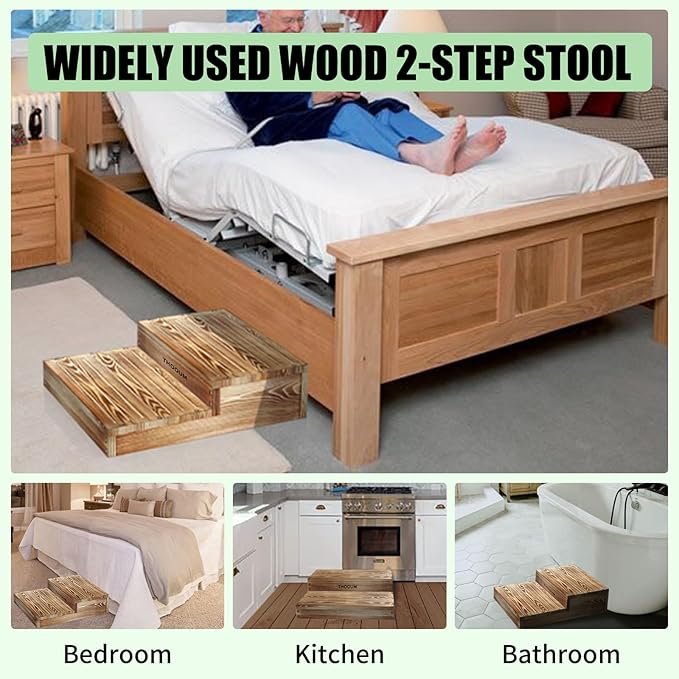 Wooden 2 Step Stool for High Beds, Moderate & Applicable 2-Step Stools for - Image 7