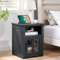 Farmhouse Nightstand with Charging Station, Rustic End Table with Tempered by Barnyatoh