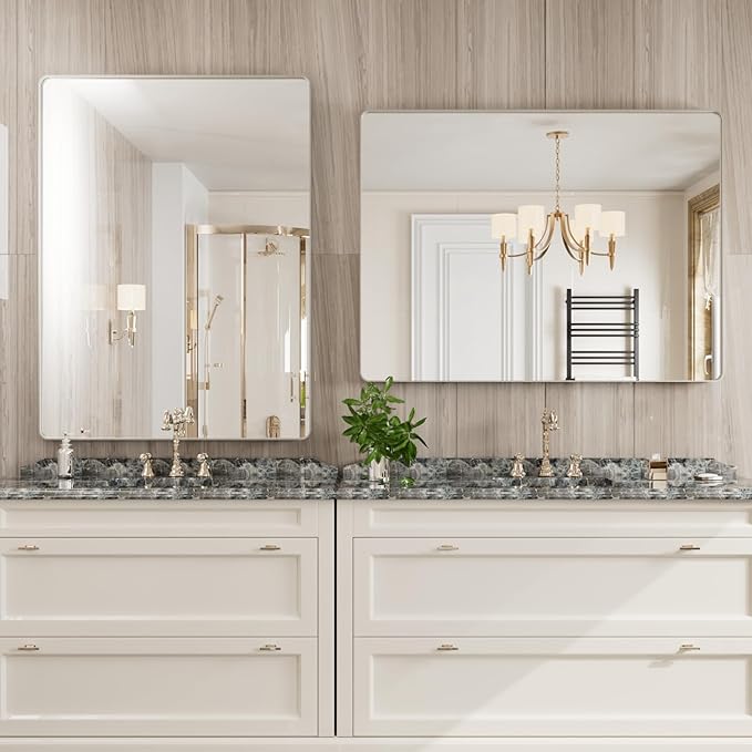 Brushed Nickel Bathroom Mirror 48x36 Inch, Brushed Silver Metal Frame Mirror - Image 3