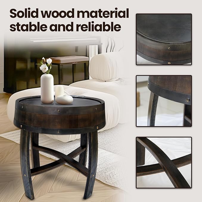 Medieval Retro Wine Barrel Design Coffee Table Wooden Round Creative End Table - Image 7