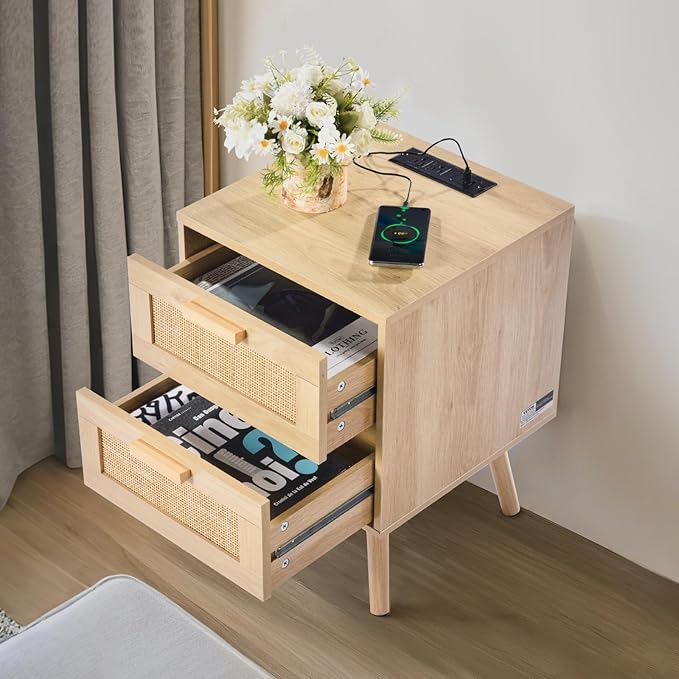VEVOR Rattan Nightstand, Boho Bedside Table - Image 2