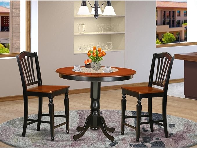 East West Furniture TRCH3-BLK-W 3 Piece Counter Height Dining Table Set - Image 7