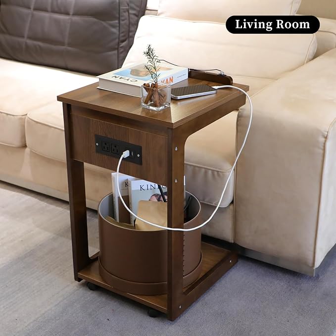 C Shaped End Table with Charging Station, Small Side Table - Image 6