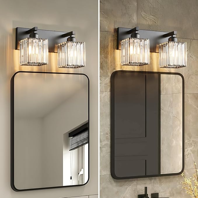 Modern Bathroom Vanity Light 2-Lights Black Crystal Bathroom Wall Light Vanity - Image 5