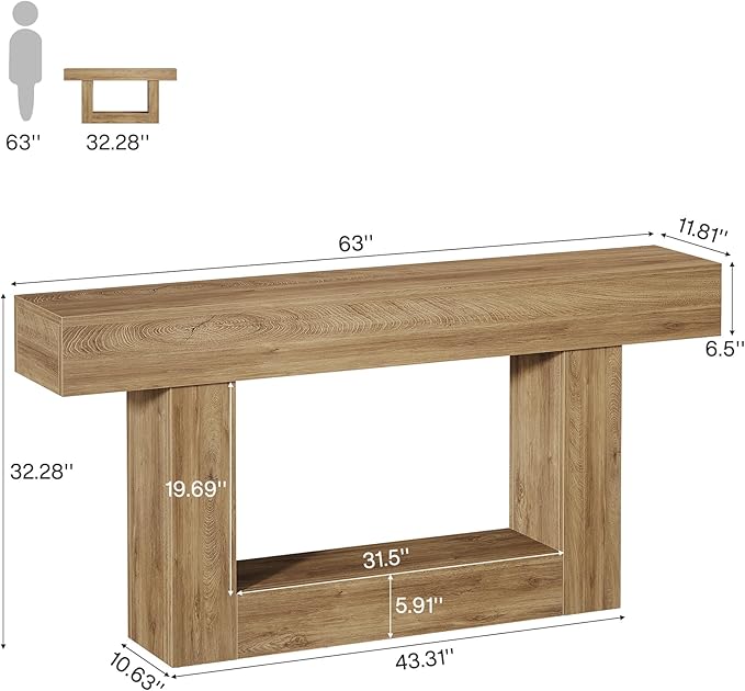 Tribesigns 63" Console Table, Farmhouse 2-Tier Entryway Table - Image 2
