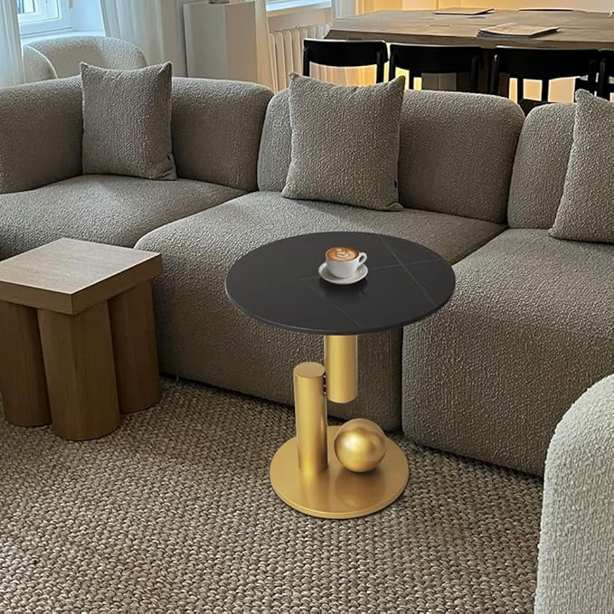 Side Table with Marble Top Metal Gold End Table Modern Sofa Side End Table - Image 2
