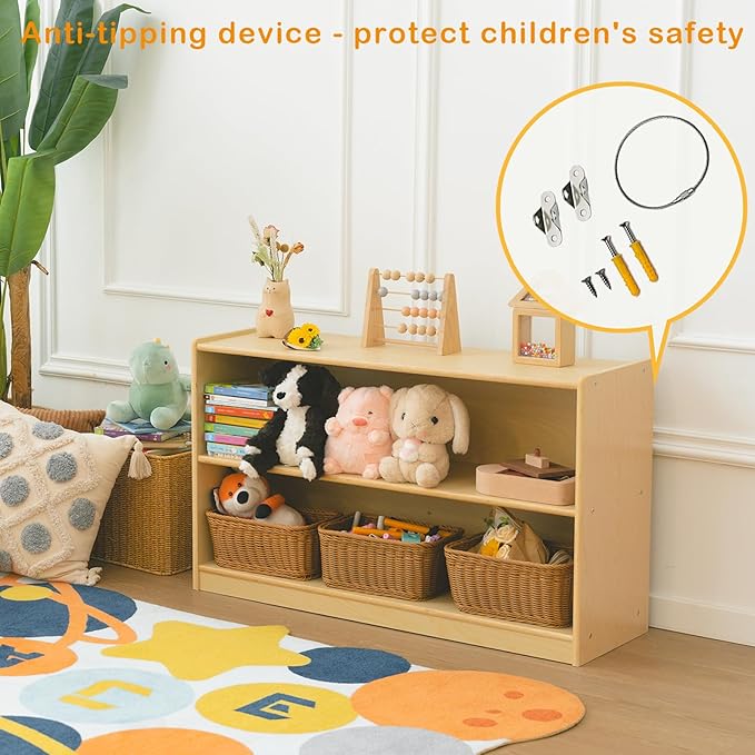 Kids Bookshelf and Toy Storage Shelf, Wooden Montessori Bookshelf, 2-Tier Toy - Image 5