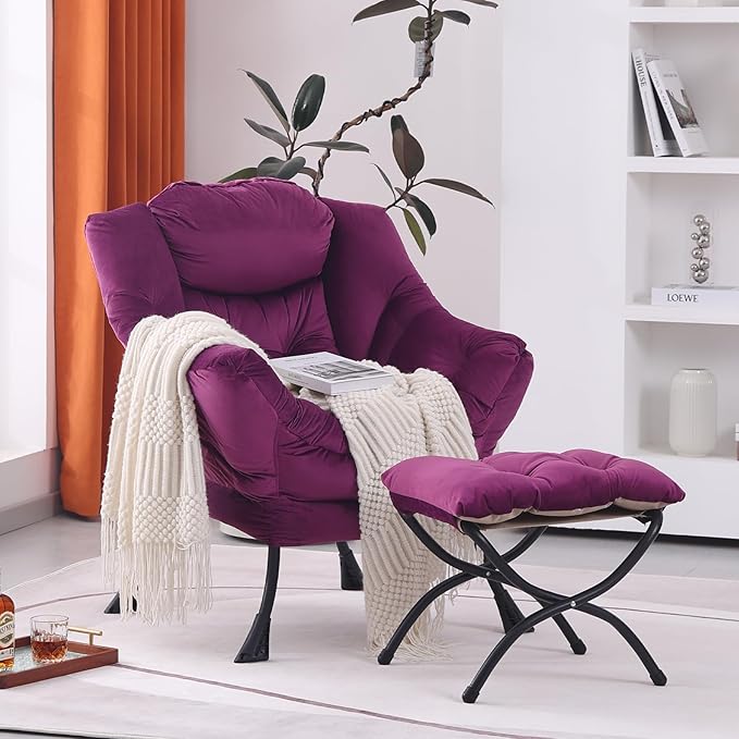 Lazy Chair with Ottoman, Modern Accent Chair Lounge Leisure Sofa Chair with by SESHINELL