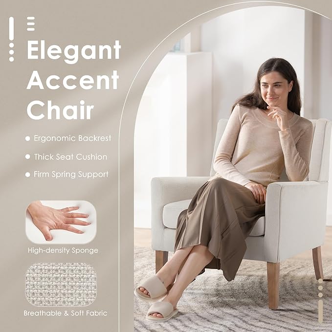 COLAMY Modern Wingback Living Room Chair, Upholstered Fabric Accent Armchair - Image 3