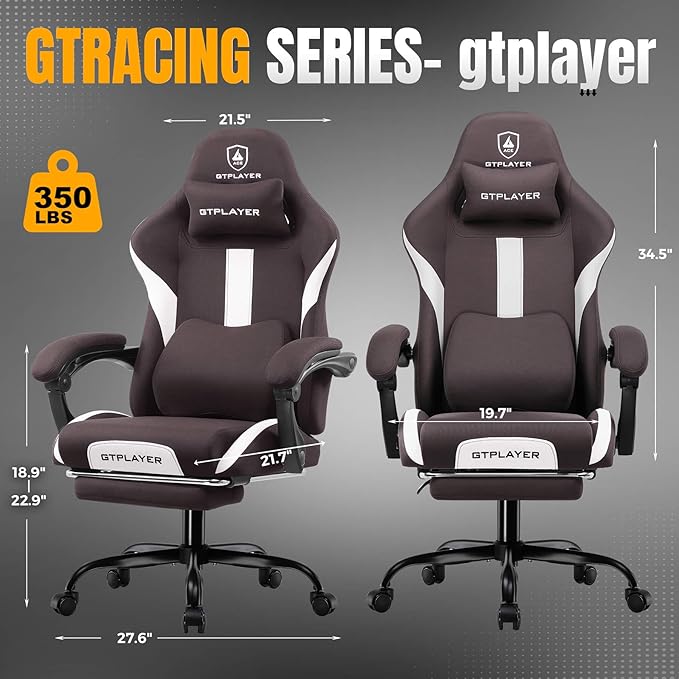 GTRACING Gaming Chair with Foot Rest & Pocket Spring Cushion, Breathable Fabric - Image 2