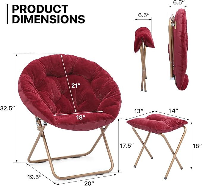MoNiBloom Round Folding Faux Fur Saucer Chair - Image 3