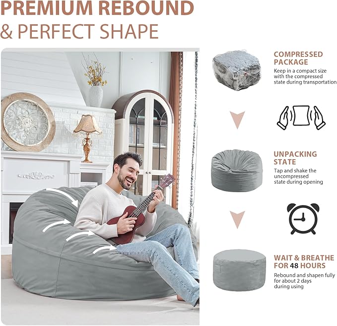 5FT Bean Bag Chair, Large Bean Bag Chairs - Image 6