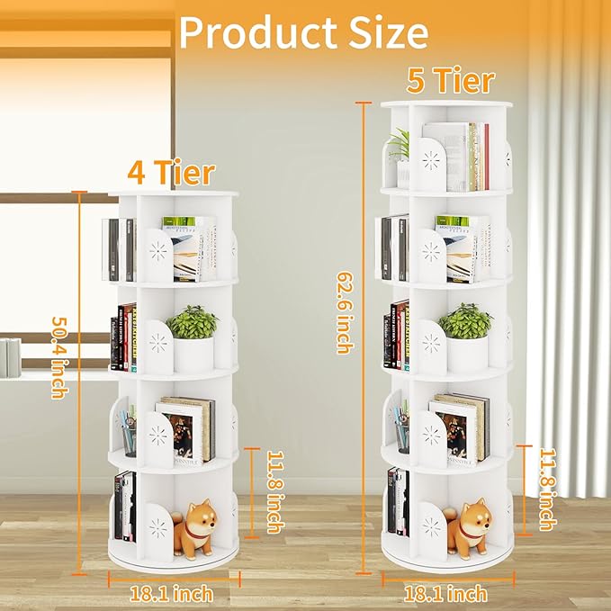 Hestiasko 5 Tier Rotating Bookshelf, 360 Rotating Bookcase, Spinning Bookshelf - Image 3