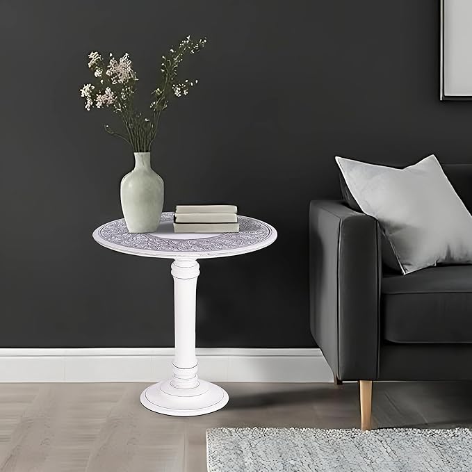 The Wooden Town Antique White Round Coffee Table – 18x22 Wood Accent Side Table - Image 6