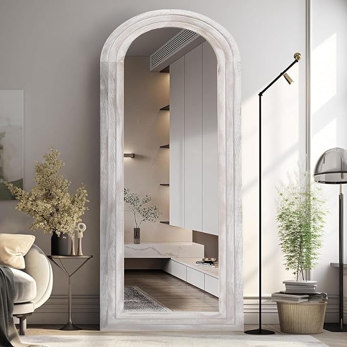 Arched Full Length Mirror with Solid Wood Frame, 65x22 Farmhouse Wall Mirror - Image 8