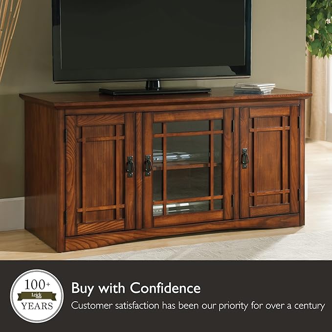 Leick Home 82350 Solid Wood Mission Oak Three Door TV Stand - Image 8