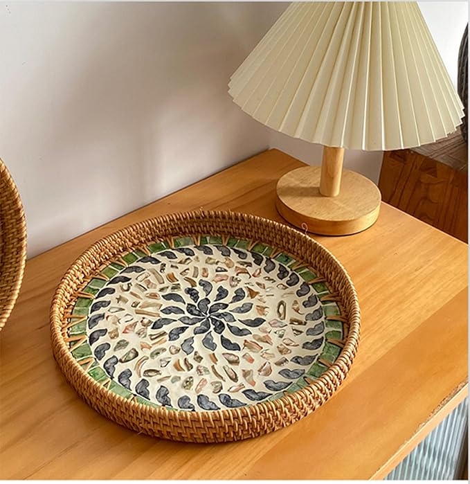 Round Rattan Side Table, Handmade Rattan Tray - Image 6