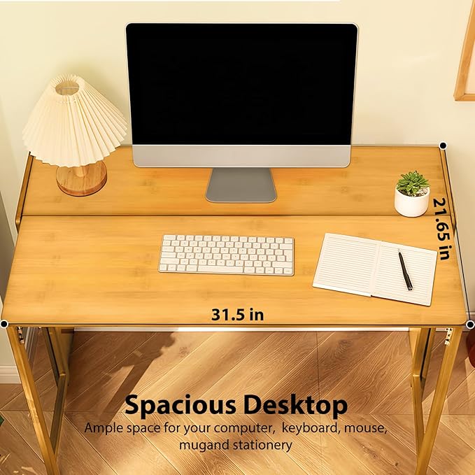 31.5" Bamboo Folding Desk, Space-Saving Computer Desk - Image 2