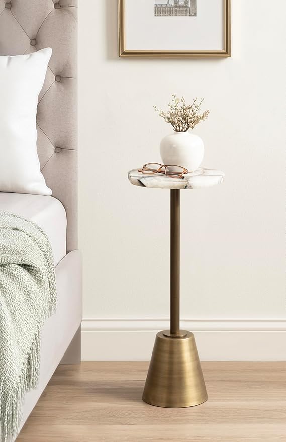 Kate and Laurel Tira Elegant Wavy Round Drink Table, Natural Agate and Antique - Image 4