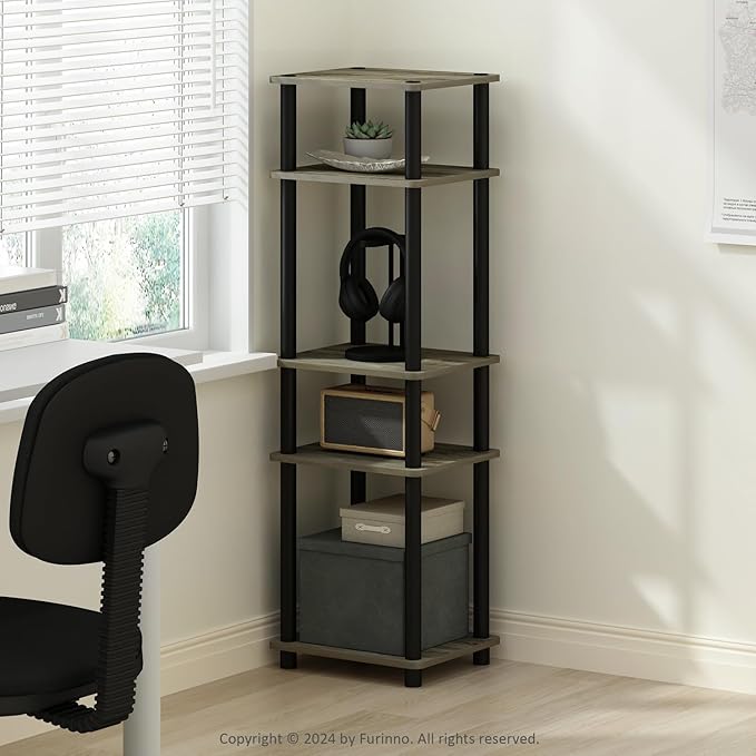 Furinno Turn-N-Tube Easy Assembly Stackable Standing Shelf, French Oak/Black - Image 2