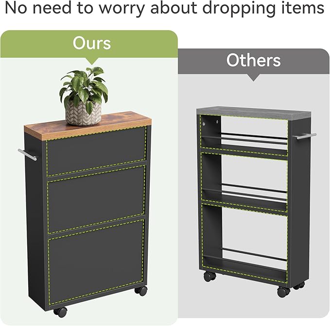 LITTLE TREE Slim Rolling Storage Cart, 3 Tier Snack Cart - Image 3