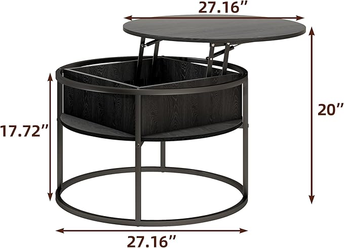Round Lift Top Coffee Table, Coffee Tables Living Room, Wood Farmhouse Coffee - Image 2