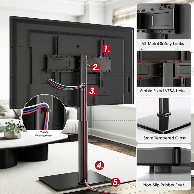 Swivel TV Floor Stand for 43-75 Inches TVs, 10 Level Height Adjustable Corner - Image 7