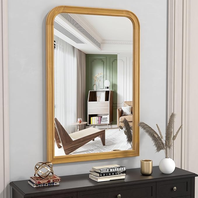 WallBeyond Wood Bathroom Mirror 20" x 30" Wooden Arched Wall Mirror Farmhouse - Image 3