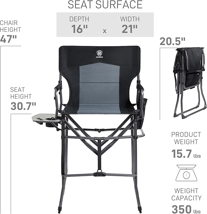 EVER ADVANCED 2 Piece Portable 30.7" Seat Height Tall Folding Camping Chair - Image 2