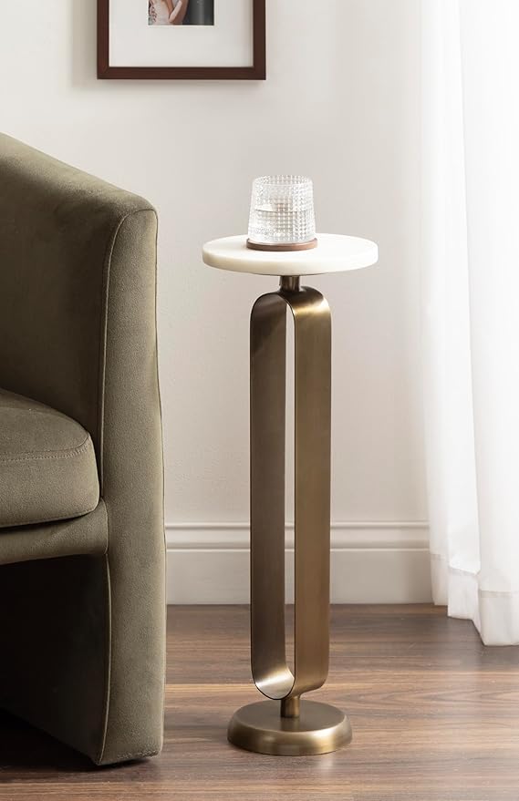Kate and Laurel Helio Modern Round Marble Drink Table, Natural Marble Martini - Image 3