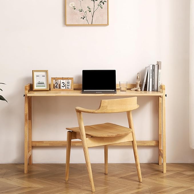 Solid Wood Folding Desk Mid Century Modern Table, Simple Study Makeup - Image 2