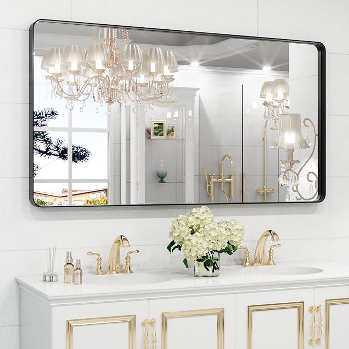 WEER Black Metal Frame Bathroom Mirror, 55x30 Inch Black Bathroom Vanity Mirror by WEER