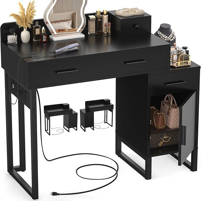 Vanity Desk with 4 Storage Drawers by Besiost