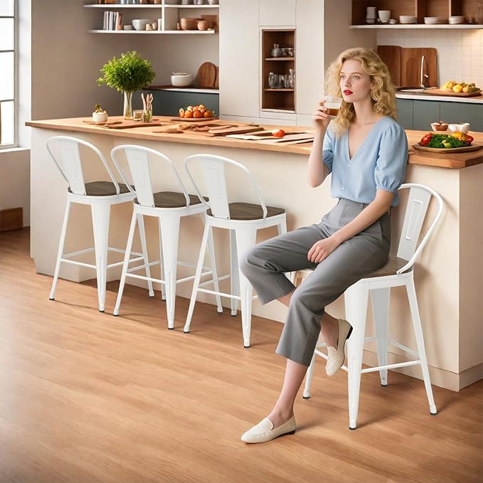 30” Swivel Bar Stools Set of 4, Counter Height Bar Stools Wooden Seat, Metal - Image 8
