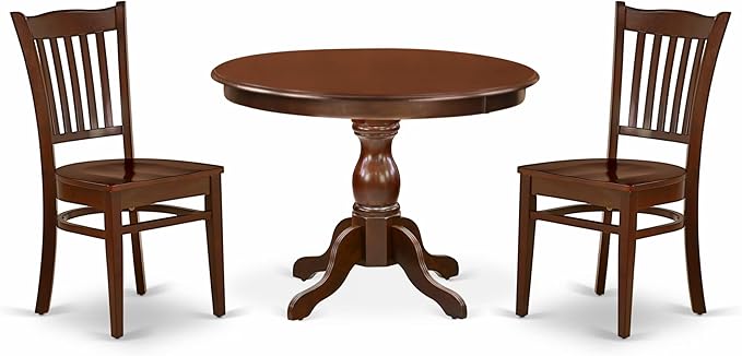 East West Furniture HBGR3-MAH-W 3 Piece Dining Room Table Set Contains a Round by EastWestFurniture