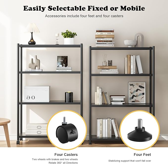 ZZL 4 Tier Bookshelf 31.49" Width, Book Organizers and Storage w/Wheels - Image 3