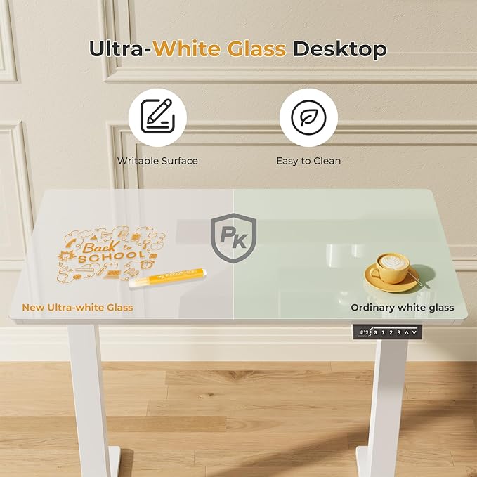 JOY worker Small Glass Standing Desk, Mobile White Sit to Stand Workstation - Image 3