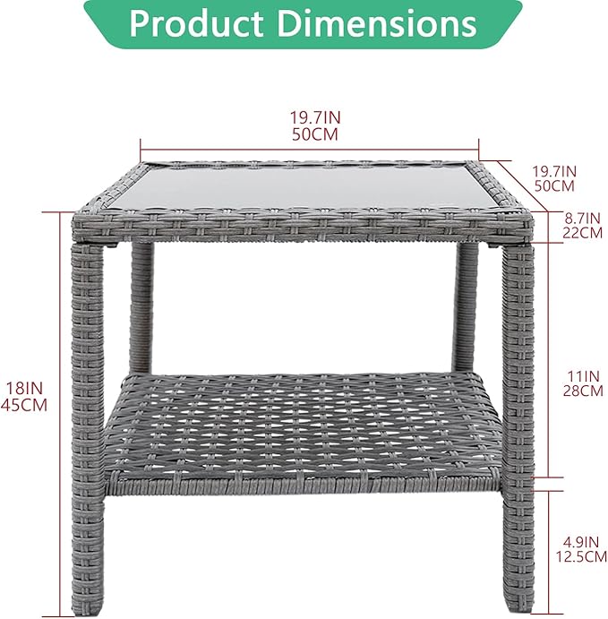 Helios&Hestia Square All Weather Rattan Wicker Outdoor Coffee Side End Table - Image 2