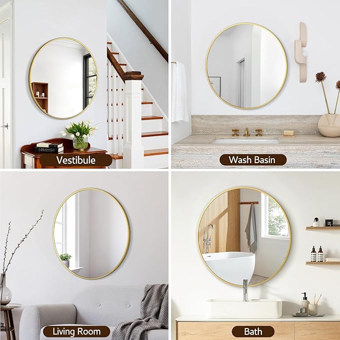 Circular Mirror Gold Round Mirror 18 Inch Round Bathroom Mirror Wall Mirrors - Image 8