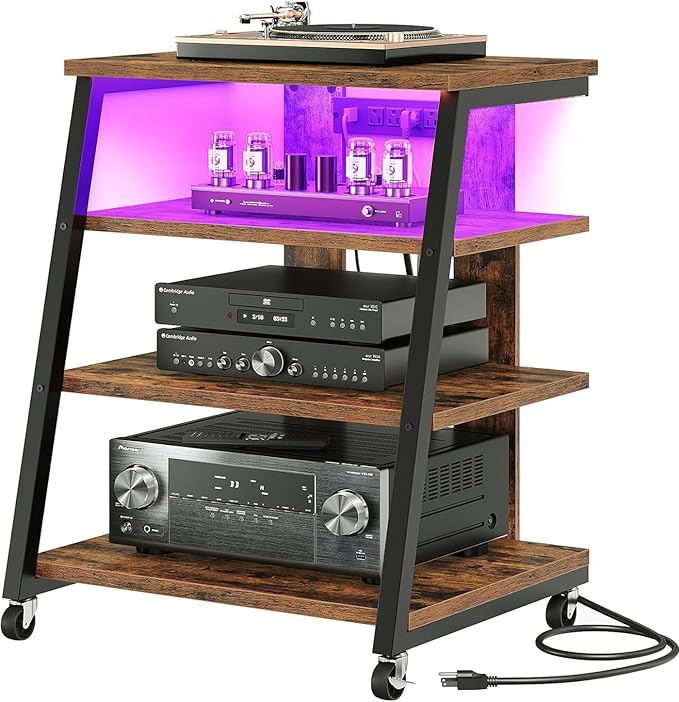 4-Tier AV Media Stand with Wheels, Stereo Stands, Media Console Shelf with by Choezon