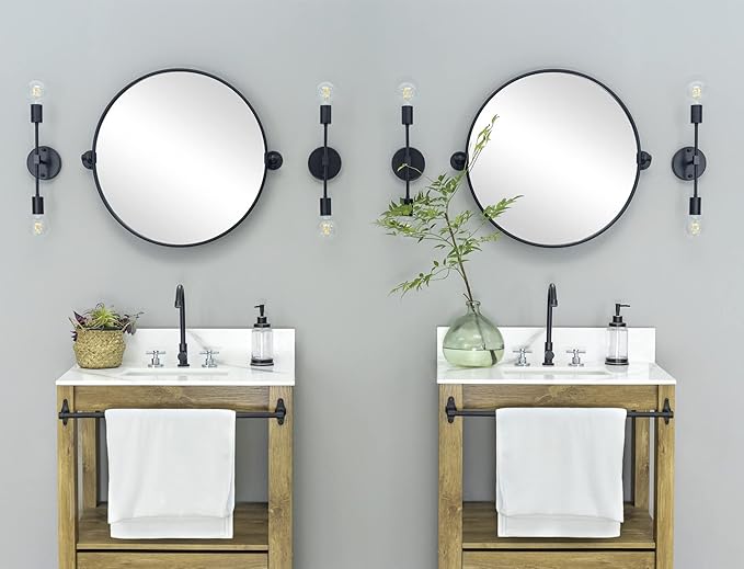 Round Pivot Bathroom Mirror Black Circle Metal Framed Tilting Vanity Mirrors - Image 7