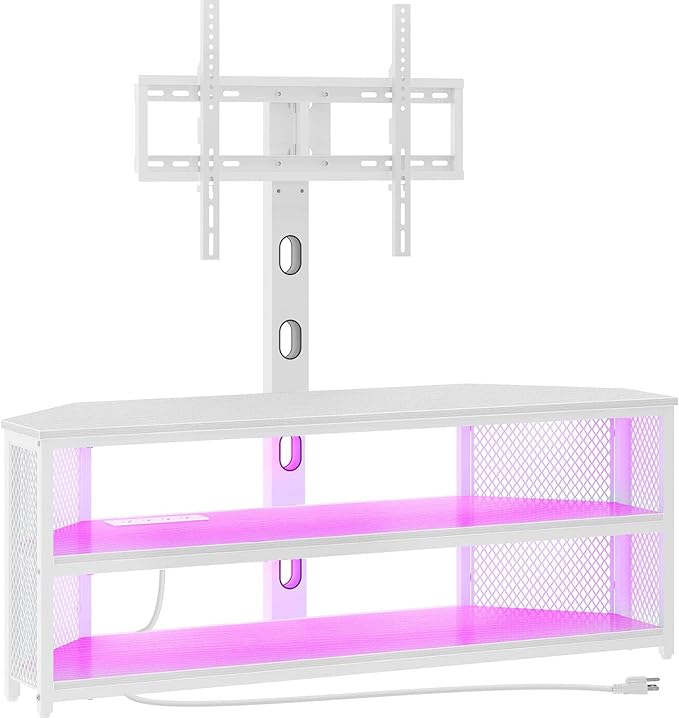 Rolanstar TV Stand with Mount and Power Outlet, Swivel TV Stand with LED Lights by Rolanstar
