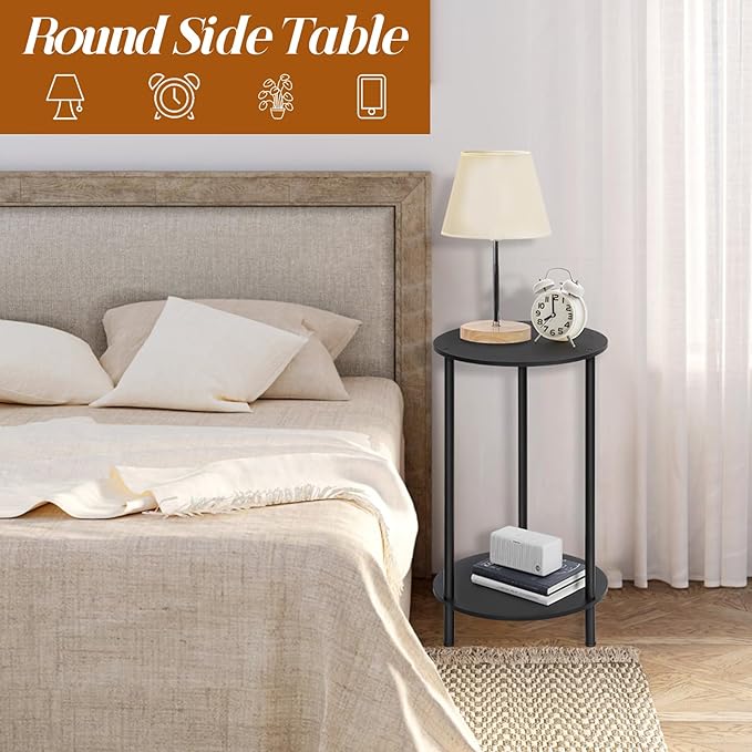 SEHERTIWY Small Round Side Table, 2 Tiers Farmhouse End Tables, Night Stands - Image 4