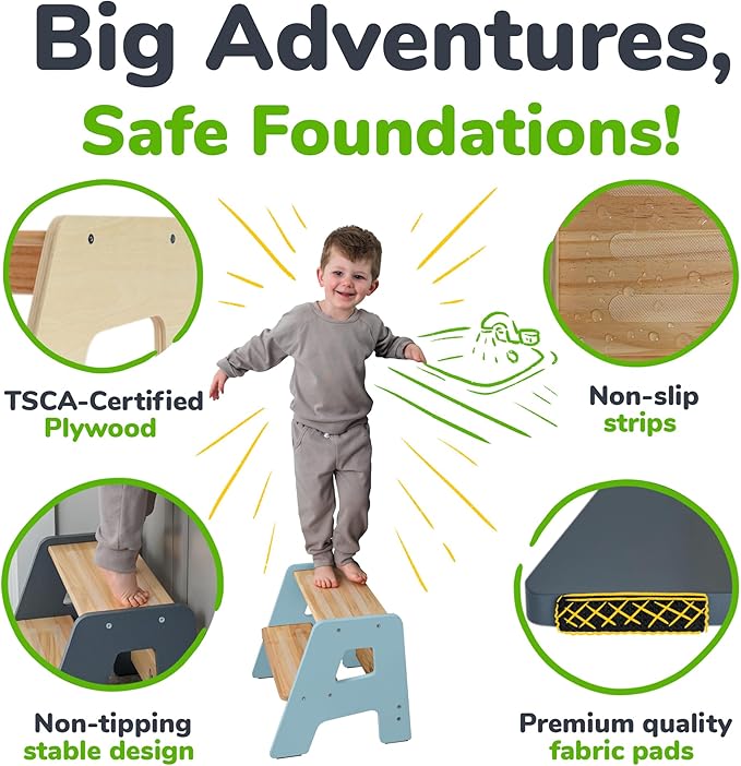 2-Step Wooden Step Stool for Toddlers | Kids Stool for Bathroom Sink & Kitchen - Image 3
