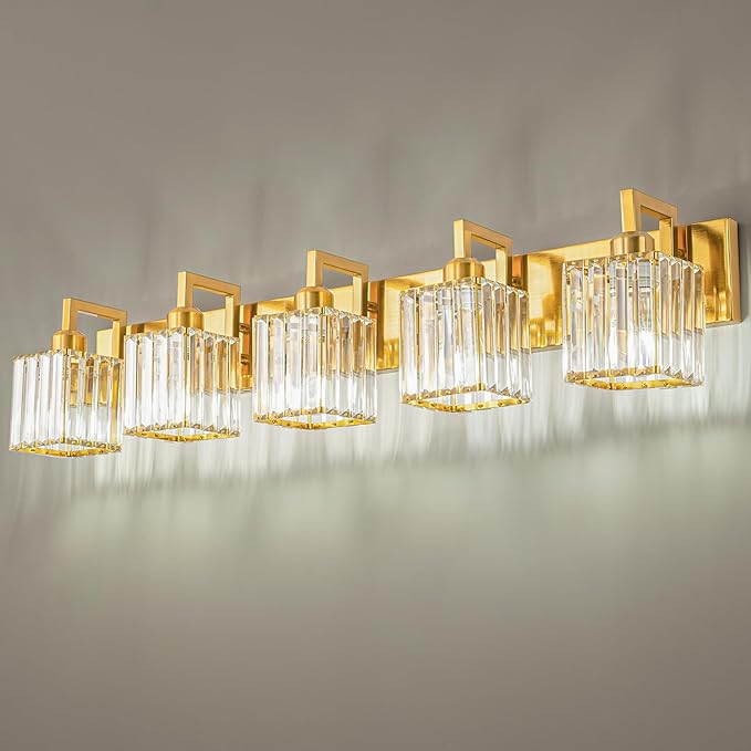 Modern Bathroom Vanity Light 5-Lights Chrome Crystal Wall Lamp Bathroom Modern by FDPBY