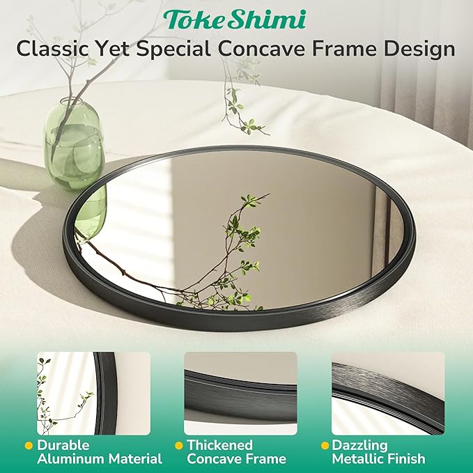 TokeShimi 18 in Round Framed Black Mirror - Image 3