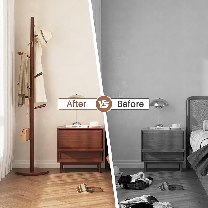 Uniclinens Coat Rack Freestanding Solid Wood Coat Tree Standing - Image 9